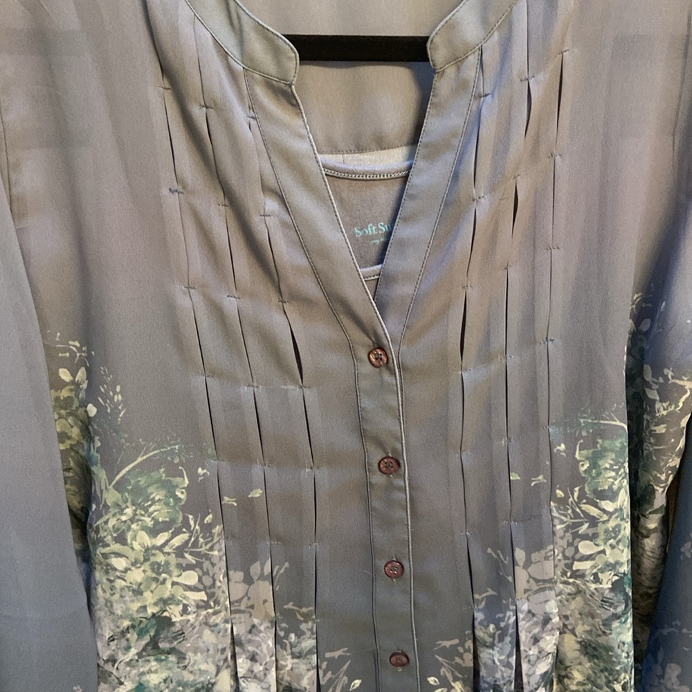 Soft Surroundings Cybele Tunic Periwinkle Floral Pintuck Pleats Blouse w/ Cami - Picture 9 of 16